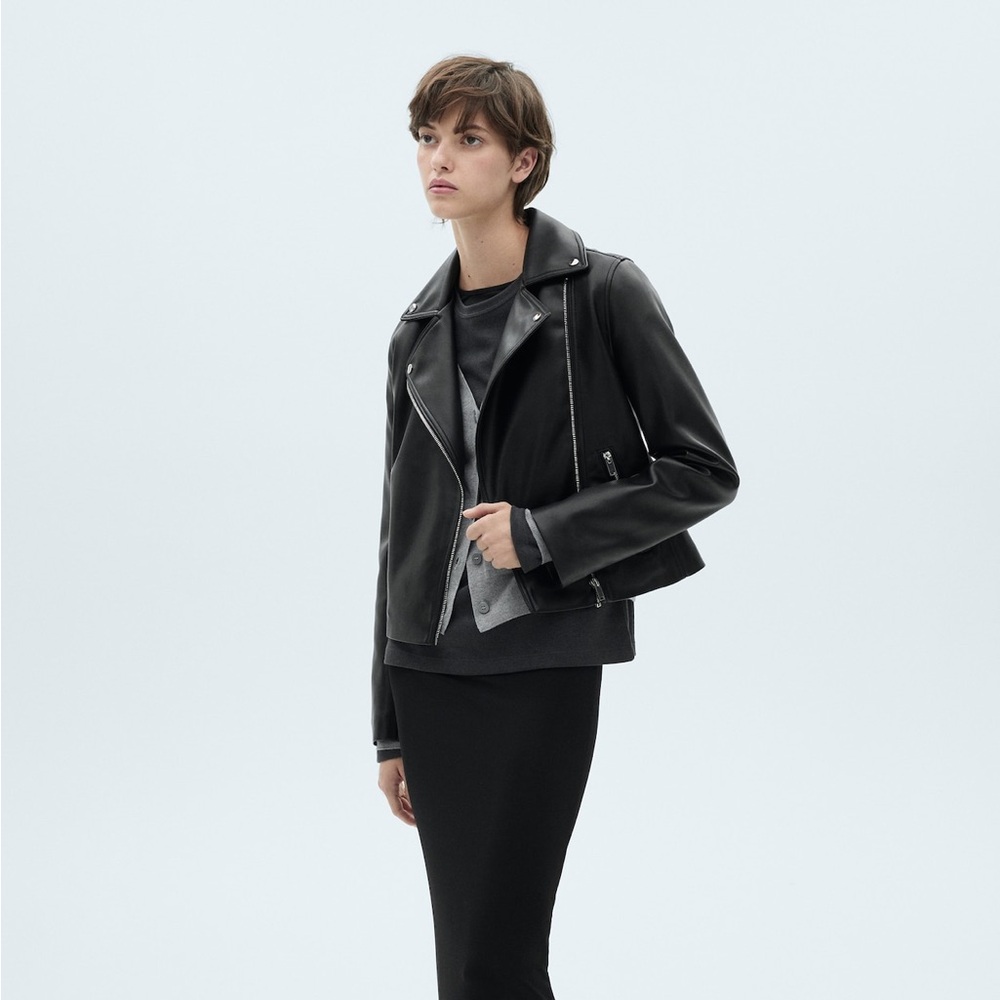 Mango Leather Effect Biker Jacket - image 4